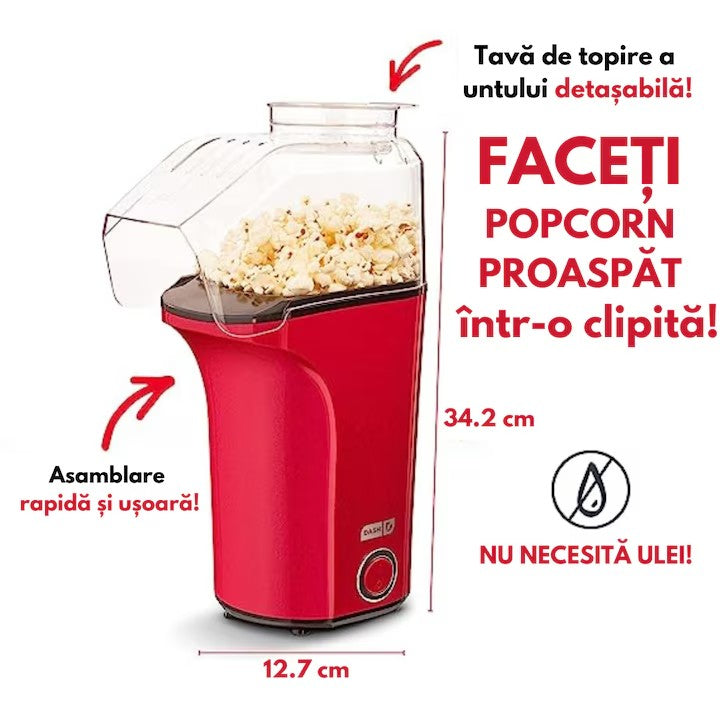 Aparat cu Aer Cald de facut Popcorn, AT PERFORMANCE®, Gata in max. 3 min, 1200W, Recipient dozator Boabe, Rosu.